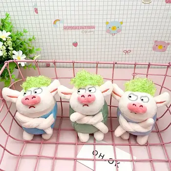 12CM Mielas Žalia Plaukų Kiaulių Pliušiniai Žaislai Angry Kiaulių Lėlės Vaikams Juokingi Žaislai, Kuprinės Pakabuką Kūrybos Keychain Vaikų Dovanų