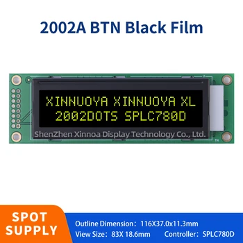 2002A LCM2002A BTN juoda plėvele geltona mėlyna žalia šrifto 116.0x37.0mm valdytojas ST7066 juoda plėvele geltona šrifto simbolių 20X2