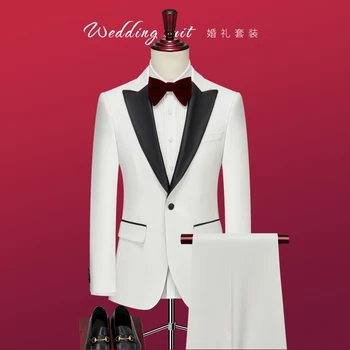 2023 Vestuvių High-end Dvigubai Sagtį (kostiumas + Kelnės) Ginklą Atvartas Apykaklės, Stilingas, Gražus Jaunikis Žakardo Dviejų dalių Komplektas