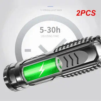 2VNT Galingas LED Žibintuvėlis USB Įkrovimo Stiprios Šviesos Blykstės Šviesos Vandeniui Zoom Lauko Žvejybos, Medžioklės Multi-function