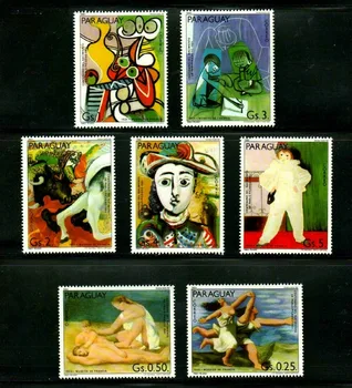 7 VNT,Paragvajus Pašto Antspaudo,1981,Picasso Paveikslai,Nekilnojamojo Originalus,Aukštos Quaility,Geros Būklės Kolekcija