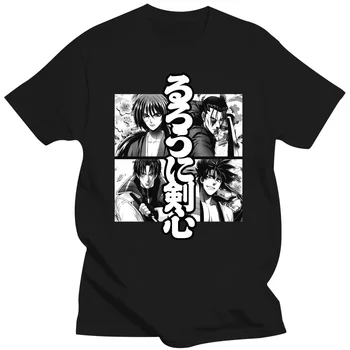 Anime Rurouni Kenshin Manga Marškinėliai Vyrams Medvilnės Himura Kenshin Meidži pėstininkas su kardu Samurai X Short-Sleeve Harajuku ES Dydžio Trišakius