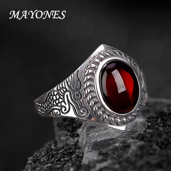 Autentiškas S925 sterlingas sidabro žiedas 2024 naujas ovalo formos kraujo drakono žiedas vyrų retro gimtadienio dovana, papuošalai
