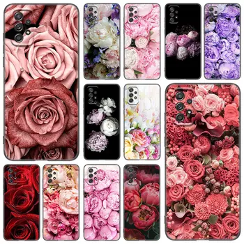 Flower Pink Peony Telefono dėklas Samsung A21 A30 A50 A52 S A13 A22 A32 4G A53 A73 5G A12 A23 A33 A31 A51 A70 A71 A72 Juodo Dangtelio
