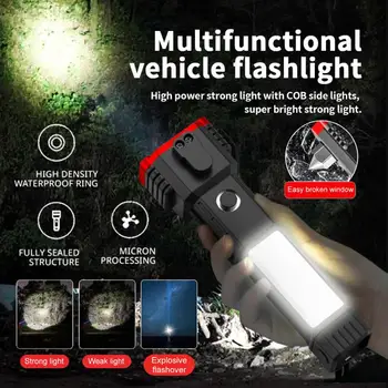Galingas LED Žibintuvėlis Šviesos srauto Taktinis Žibintuvėlis Įkraunamas USB 18650 Vandeniui Zoom Žvejybos, Medžioklės LED Žibintuvėlis