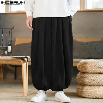 INCERUN 2023 Kinų Stiliaus Vyrų Pantalons Velvetas Prarasti Tekstūra Kelnės Atsitiktinis Streetwear Visi-macho Paprasta Pločio Kojų Kelnes S-5XL