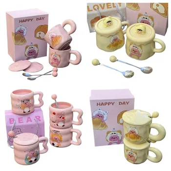 Kawaii Loopy Keramikos Puodelius Anime Mažai Bebras Merginos Kavos Taurė Cartoon Spauda 