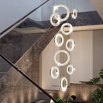 Led Kristalų Laiptai, Šviestuvai Modernūs Žiedai Kabo Lubų Lempos Prabangių Namų Dekoro Šviesos Rungtynių Ilgai Cristal Virtuvės Blizgesio