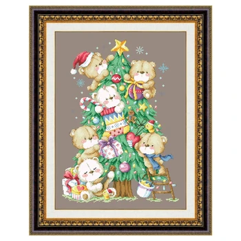 Medžio lokys Kalėdų kryželiu siuvinėjimo rinkinys, X-mas dizaino 18ct 14ct 11ct kavos drobės siuvinėti 