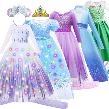 Mergaitė Princesė Dress Elsa LED Šviesos Kamuolys Chalatai Helovinas Akių Karnavalas TUTU Drabužių Šalies Vaikai Cosplay Sniego Karalienė Elza