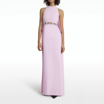 Muloong Lalic Aukšto Kaklo Kristalų Grandinės Oficialus Suknelė Padalinta Žaliojo Šalis Suknelės Grindų Ilgis Tiesiai Haute Couture Suknelė