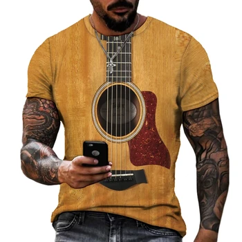 Muzika, Gitara vyriški marškinėliai Atsitiktinis Palaidų Juokinga trumpomis Rankovėmis Drabužius, Hip-Hop ' O-Kaklo Negabaritinių 3D Spausdinimo Viršūnes Vyrų Tees Kietas Stilius