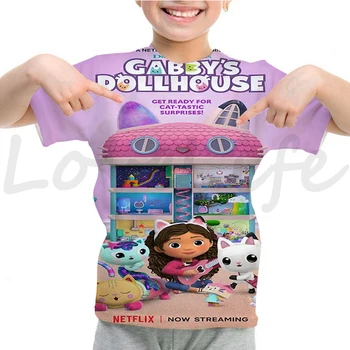 Nauja Vaikai Gabbys Lėlės Namas Marškinėliai Vasaros Vaikų 3D marškinėliai Mergaitėms trumpomis Rankovėmis Marškinėlius Bamblys Animacinių filmų Top Tees Camiseta