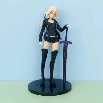 NAUJAS 23cm Likimas/Grand Kad Anime Duomenys Saber Altria Pendragon juodus drabužius turintis kalaviją, Paveikslas cool girl Modelis Žaislai, Dovanos