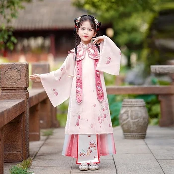 Naujas Hanfu mergaitės pavasarį ir rudenį vaikų kostiumas suknelė mergina vyšnių žiedų princesės suknelė Kinų stiliaus vaikas šalies sijonas