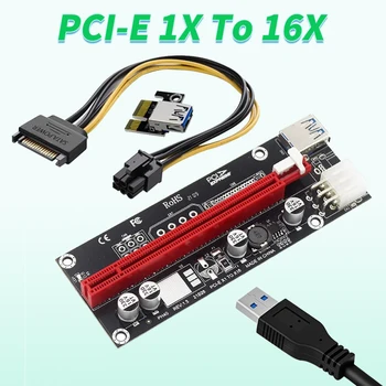 PCI-E 1X Iki 16X Riser Card PCIe Extender Adapteris SATA Didelis 4Pin Aikštėje 6Pin Maitinimas USB 3.0 Kabelį Grafika Kortelės Pratęsimas