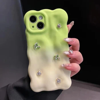 Qianliyao 3D Meilė Širdies Metalo Diamond Burbulas Bangų Modelį Telefono dėklas Skirtas iPhone 15 14 13 12 11 Pro Max Soft atsparus smūgiams Dangtis
