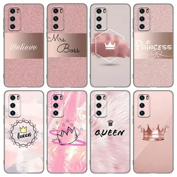 Rose Pink Princess Karalienė Telefoną Atveju Huawei P50 P40 30 P20 P10 P8 P9 Lite 2017 P Smart Z S Pro 2020 M. 2021 M. 2018 M. 2019 Dangtis