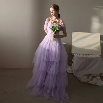 ROSELLA Linijos, Keltas Vakaro Suknelės Off Peties Plisuotos Korėjoje Vestuvių Suknelė Grindų Ilgis Pakopų Nėrinių Princesė Suknelės, Šaliai