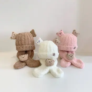 Rudens ir Žiemos Vyrų ir Moterų Baby Bear Skrybėlę, Šaliką Dviejų dalių Komplektas Sutirštės Šilta ir Vėjo Kūdikių ir Vaikų Super Mielas Skrybėlę