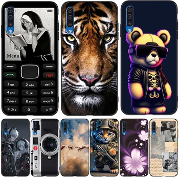 Samsung Galaxy A50 A50S A30S Atveju Telefono galinį Dangtelį juoda tpu atveju meškinas tigras, liūtas, mielas