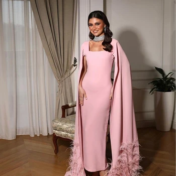 Santorini Kvadratinių Kaklo Oficialus Suknelė Moterims Dėvėti Šalies Vakarą Prabanga Plunksnos Plazdėjimas Rankovėmis Vestidos Prom Dresses