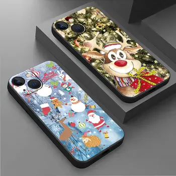 Soft Case for iPhone 15 14 SE 13 Pro 8 7Plus 6s XR 11 XS X 12Mini 14 Pro Max atsparus smūgiams Juodo Dangtelio Kalėdų Raudonos Nosies Mielas Elk