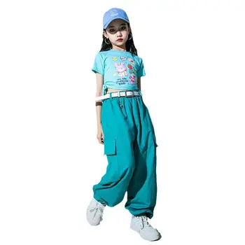 Vaiko Saldus Streetwear Hip-Hop Mergaičių marškinėliai Gatvės Šokių Kietas Krovinių Kelnės Paauglių Pasėlių Viršuje Drabužių Rinkinys Vaikams Saldus Džiazo Kostiumai