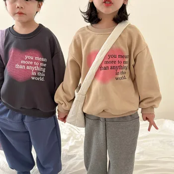 Vaikų berniukų Medvilnės Laiškas Spausdinti Palaidinukė 2024 Pavasario Kūdikių Mergaičių Prarasti Širdies Viršūnės Puloveris Vaikai Laisvi marškinėliai