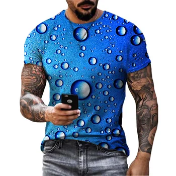Vasaros 3D Atspausdintas vyriški T-shirt Geometrinis Lašas Spausdinti Mados O-kaklo Prarasti Trumpas Rankovės Viršuje Atsitiktinis Negabaritinių marškinėliai Vyrams