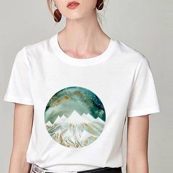 Vasaros Marškinėlius Meno imti Spausdinti trumpomis Rankovėmis Viršūnes Moterų Drabužių Plonas Skirsnio marškinėliai Moterims Harajuku White T-shirt