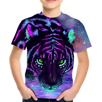 Vasarą 4-13Y Vaikų Marškinėliai 3d Atspausdintas Tees Viršūnes Gyvūnų Spalvinga Tigras Gerti Vandens Berniukai Mergaitė Marškinėliai Vaikams Cool Mados Tshirts