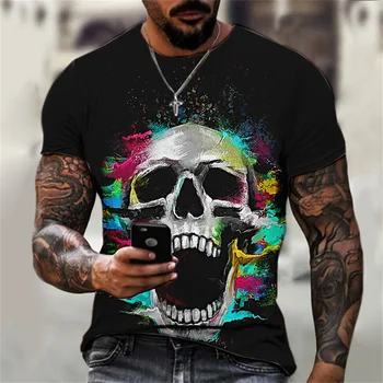 Vitage Kaukolė 3D Spausdinimo vyriški Marškinėliai Gotikos Derliaus Harajuku Negabaritinių Trumpas Rankovės Street Punk Stiliaus O-kaklo Tees Tendencija Viršūnės