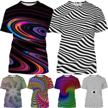 Vyriški Vasaros Tendencija Marškinėliai 3D Atspausdintas Geometrinis Sukimasis, Trumpas Rankovės Marškinėliai Vyrams, Moterims, Psychedelic T-shirt Kvėpuojantis Viršūnės